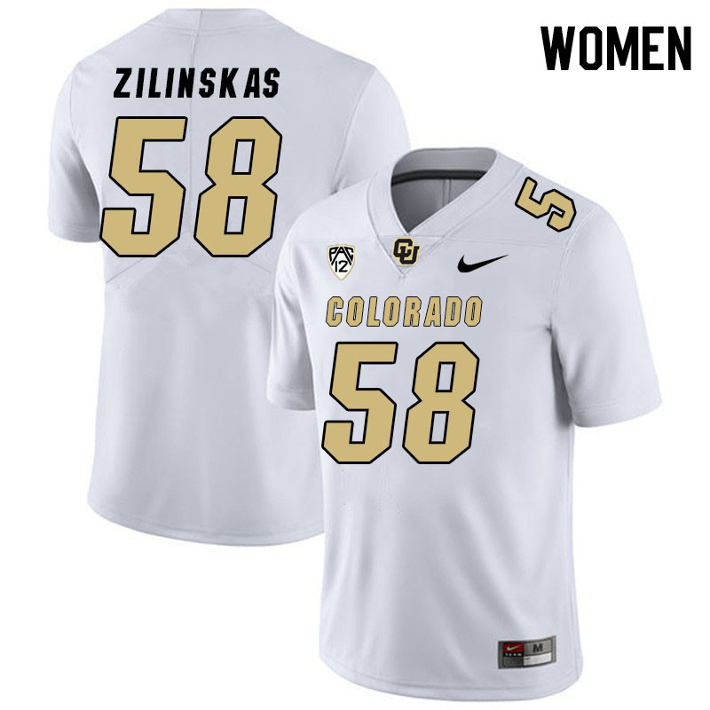 Women #58 Hank Zilinskas Colorado Buffaloes College Football Jerseys Stitched Sale-White - Click Image to Close